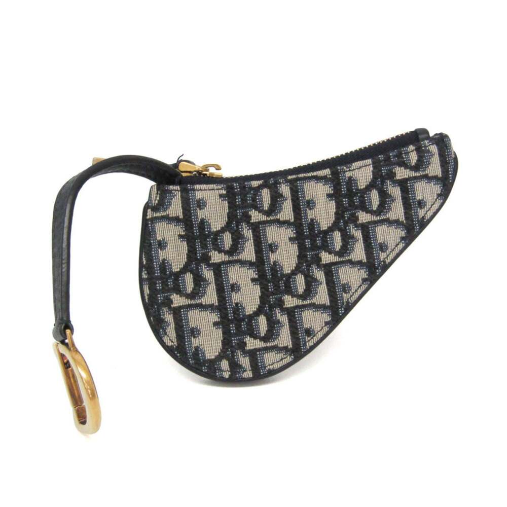 Christian Dior Vintage Saddle Zip Coin Purse Diorissimo Canvas Mini